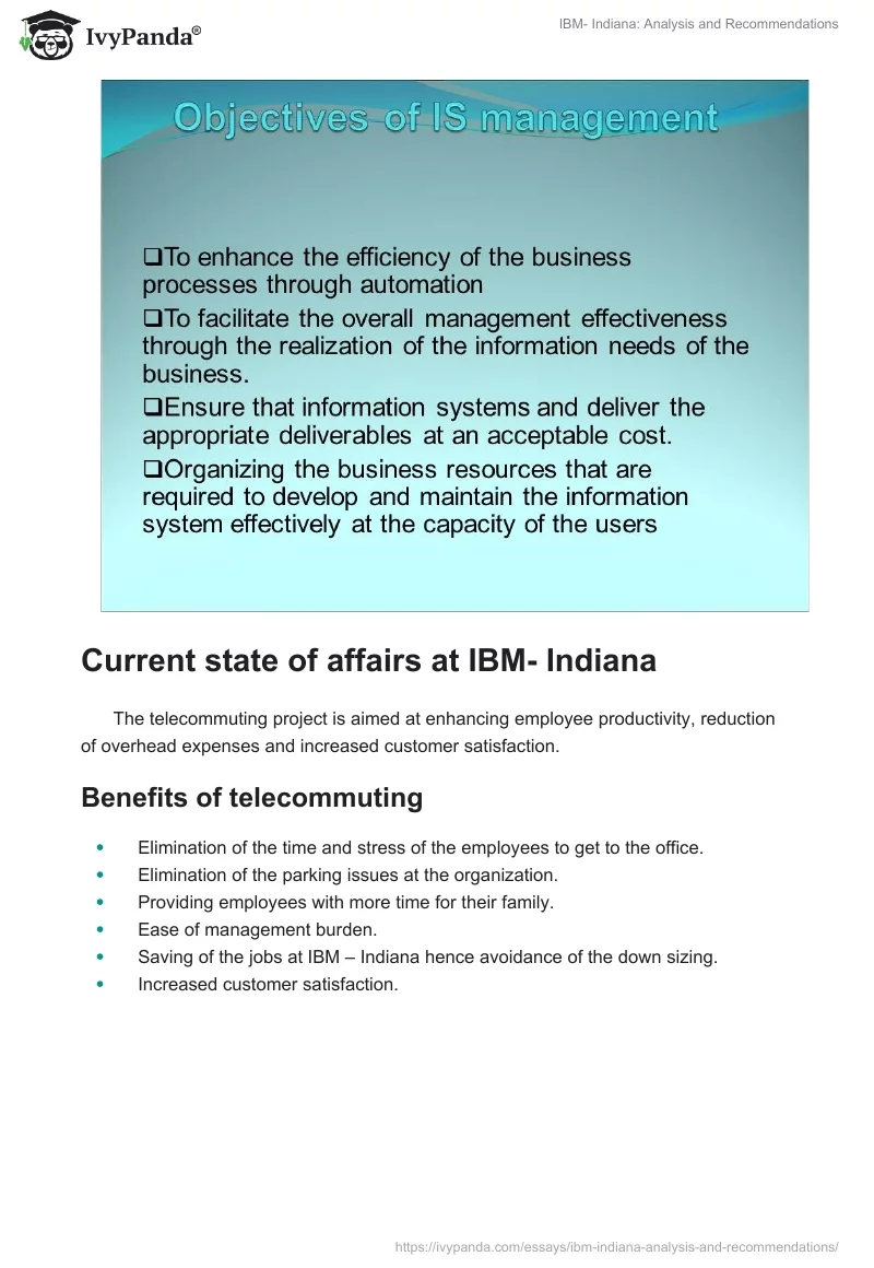 IBM- Indiana: Analysis and Recommendations. Page 4