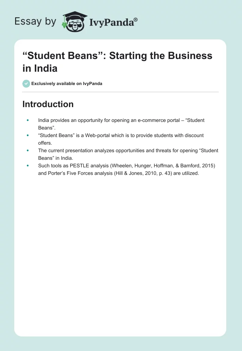 “Student Beans”: Starting the Business in India. Page 1
