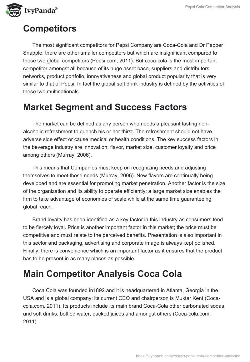 Pepsi Cola Competitor Analysis. Page 2