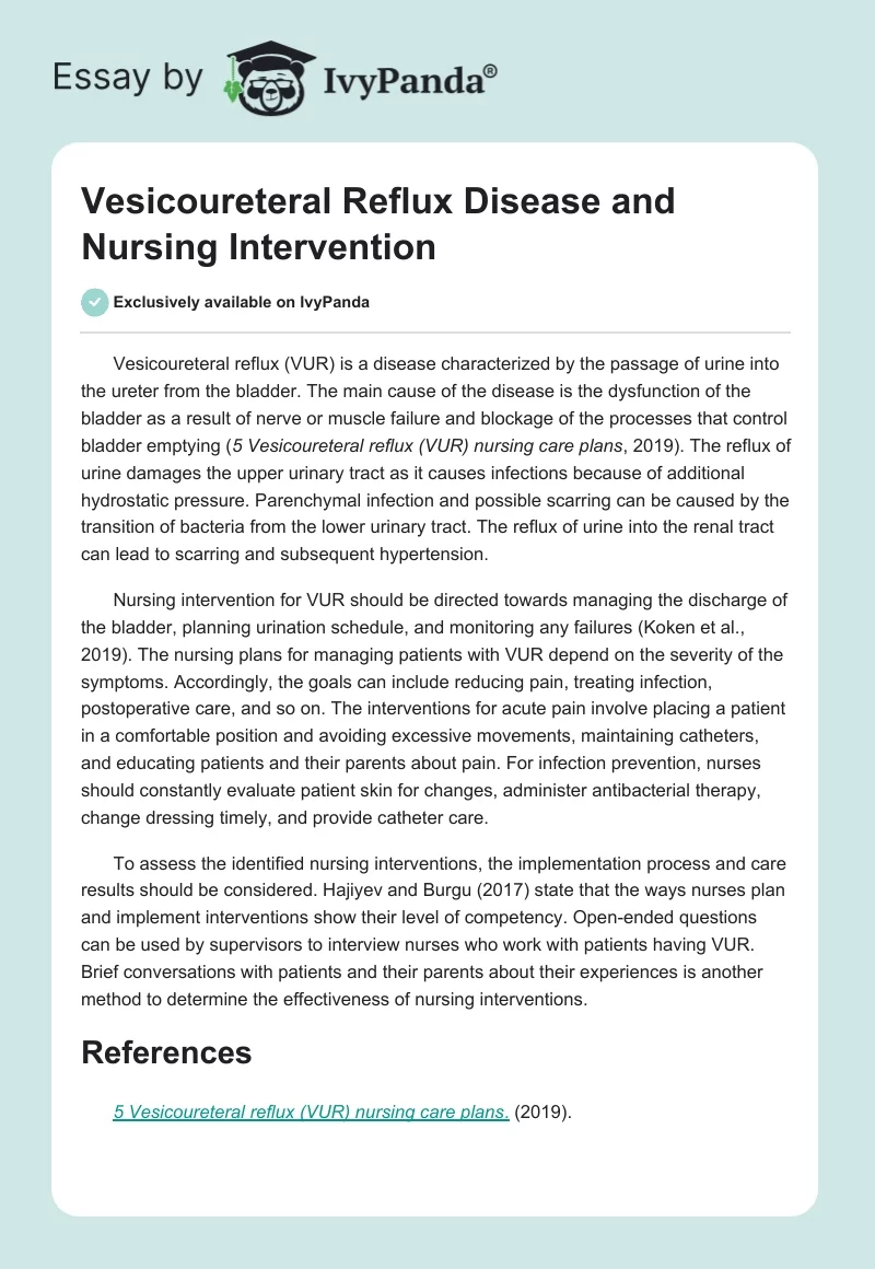 Vesicoureteral Reflux Disease and Nursing Intervention. Page 1