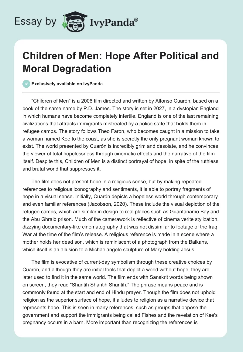 Children of Men: Hope After Political and Moral Degradation. Page 1