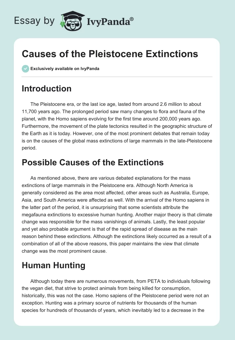 Causes of the Pleistocene Extinctions. Page 1
