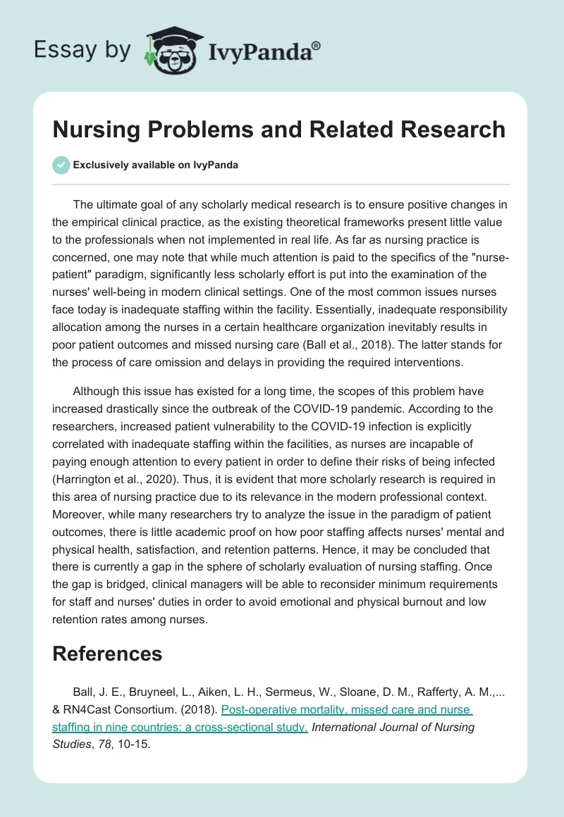 Nursing Problems and Related Research. Page 1