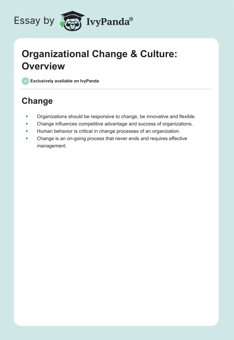 Organizational Change & Culture: Overview. Page 1