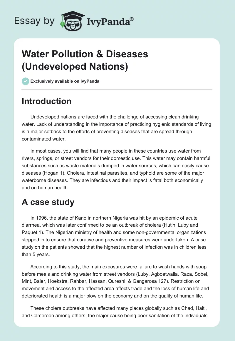 Water Pollution & Diseases (Undeveloped Nations). Page 1