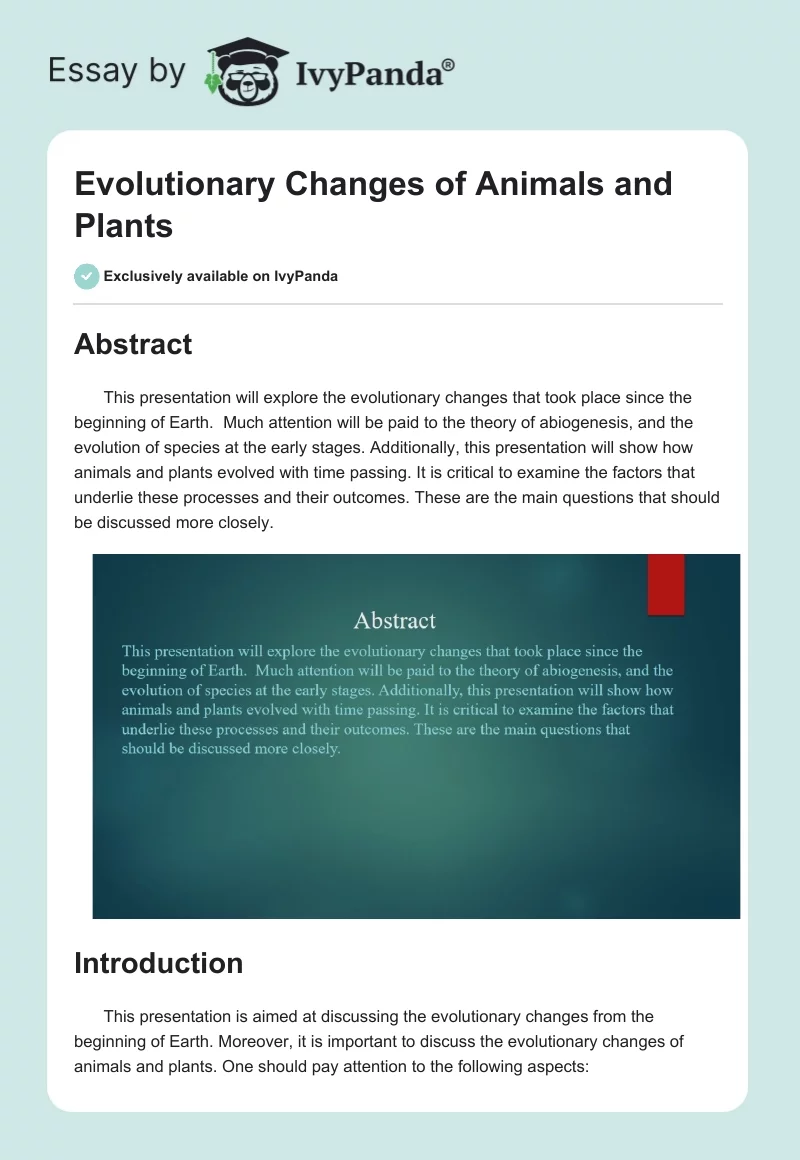 Evolutionary Changes of Animals and Plants. Page 1