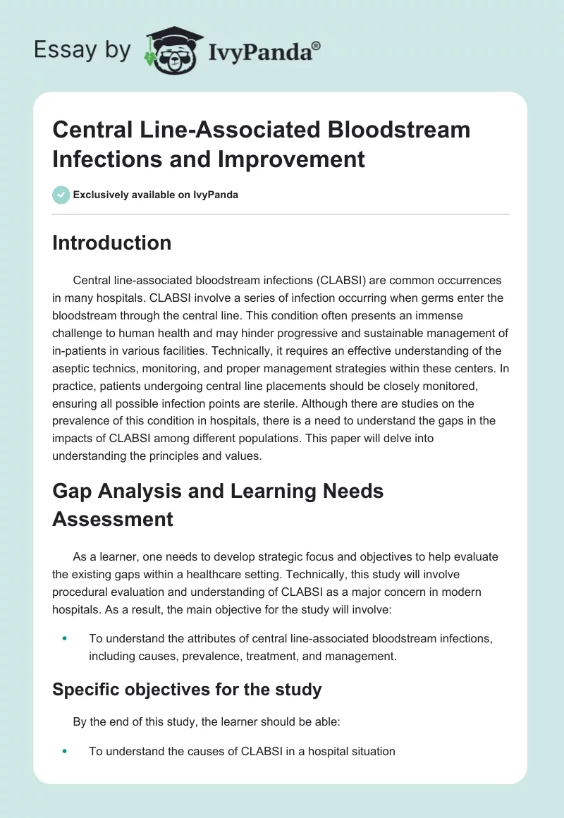 Central Line-Associated Bloodstream Infections and Improvement. Page 1