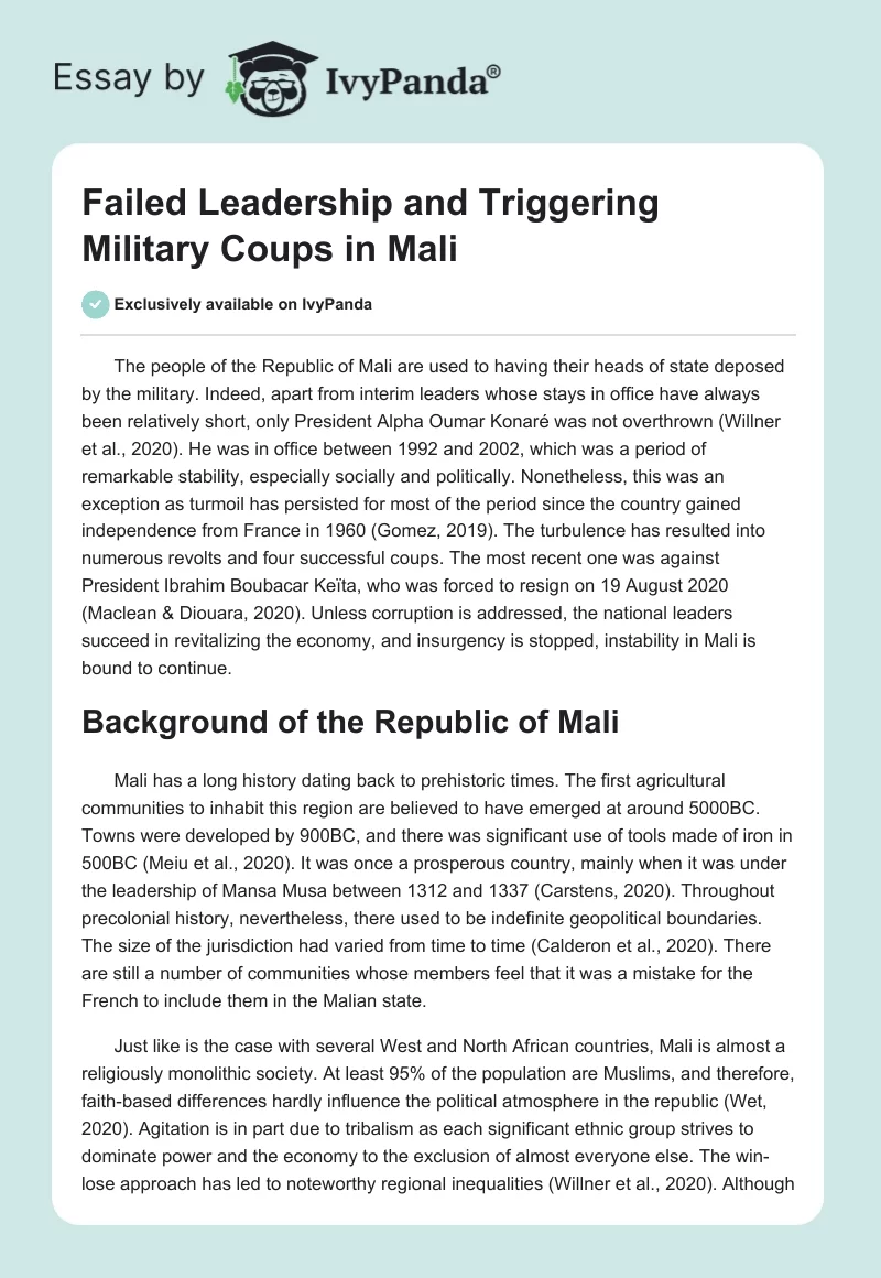 Failed Leadership and Triggering Military Coups in Mali. Page 1