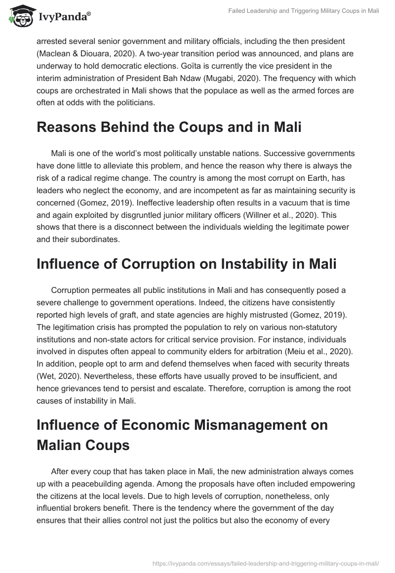Failed Leadership and Triggering Military Coups in Mali. Page 4