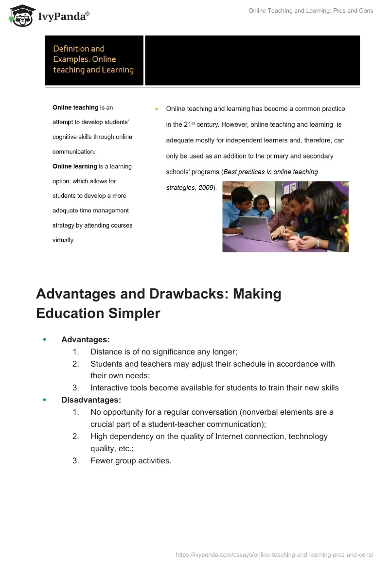 Online Teaching and Learning: Pros and Cons. Page 2