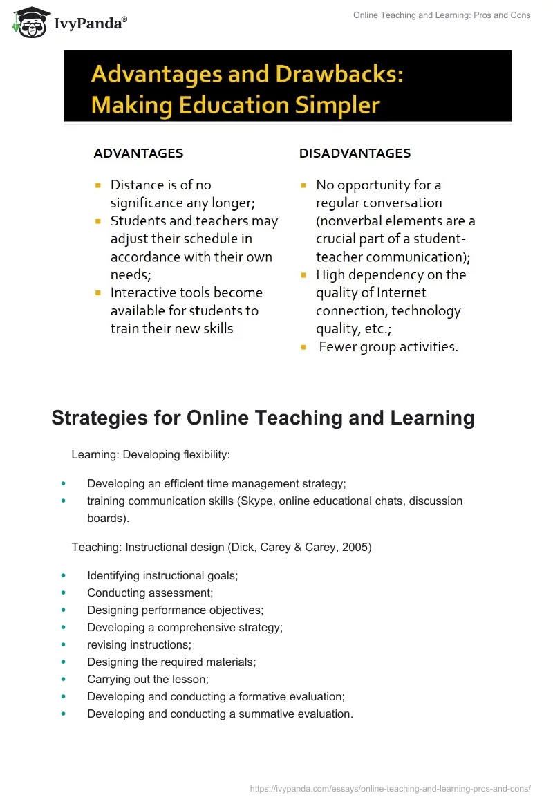 Online Teaching and Learning: Pros and Cons. Page 3