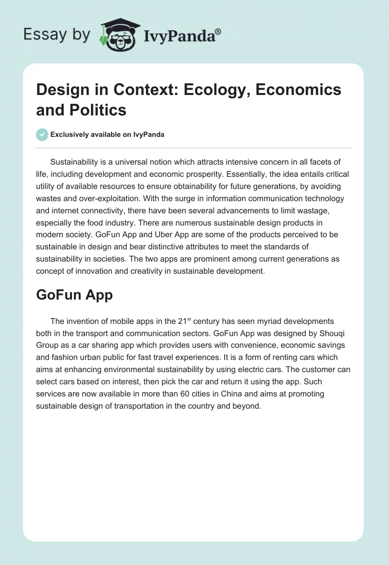 Design in Context: Ecology, Economics and Politics. Page 1