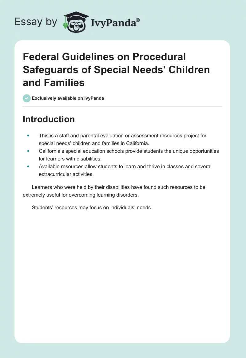 Federal Guidelines on Procedural Safeguards of Special Needs' Children and Families. Page 1