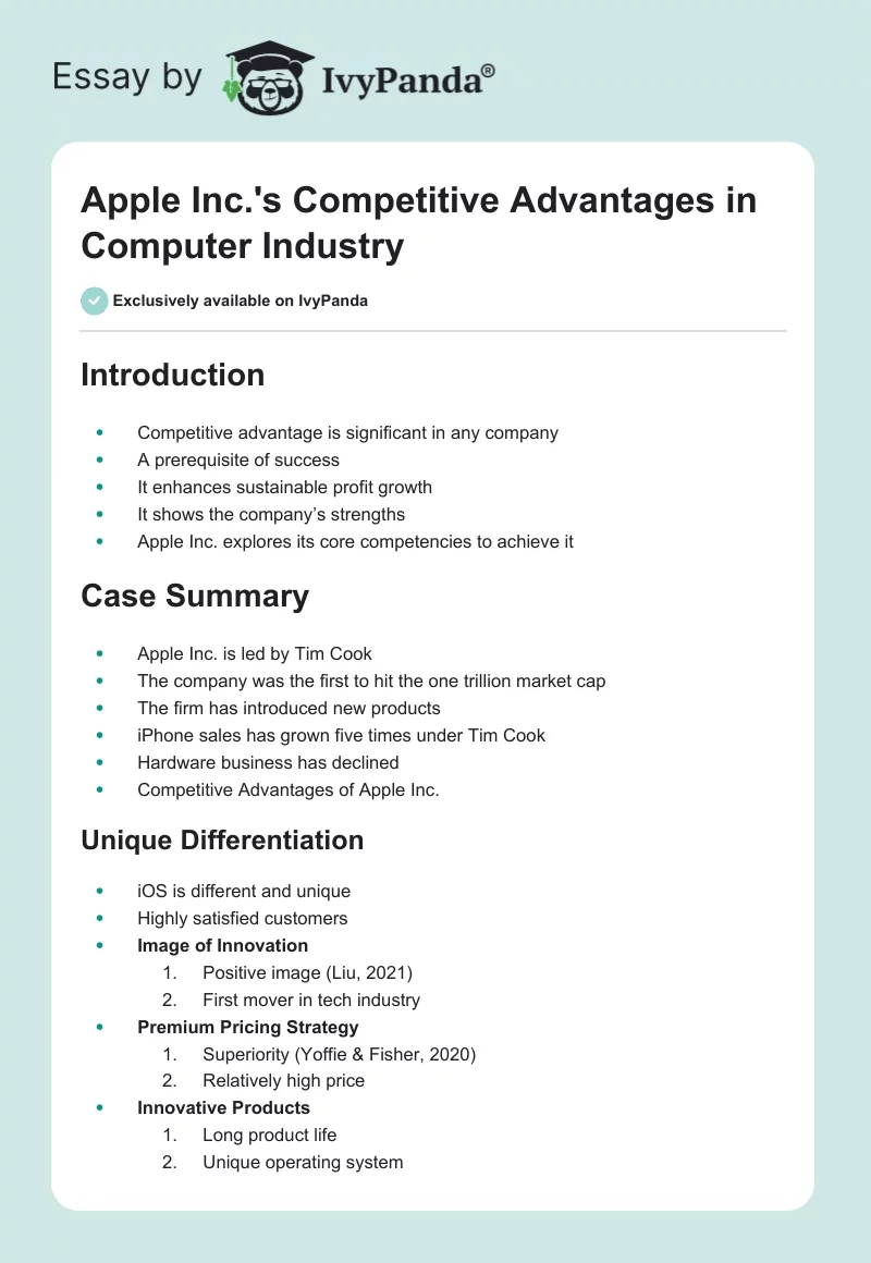 Apple Inc.'s Competitive Advantages in Computer Industry. Page 1