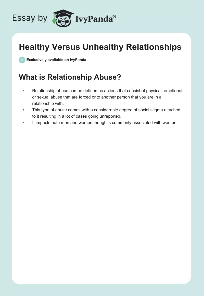 Healthy Versus Unhealthy Relationships. Page 1