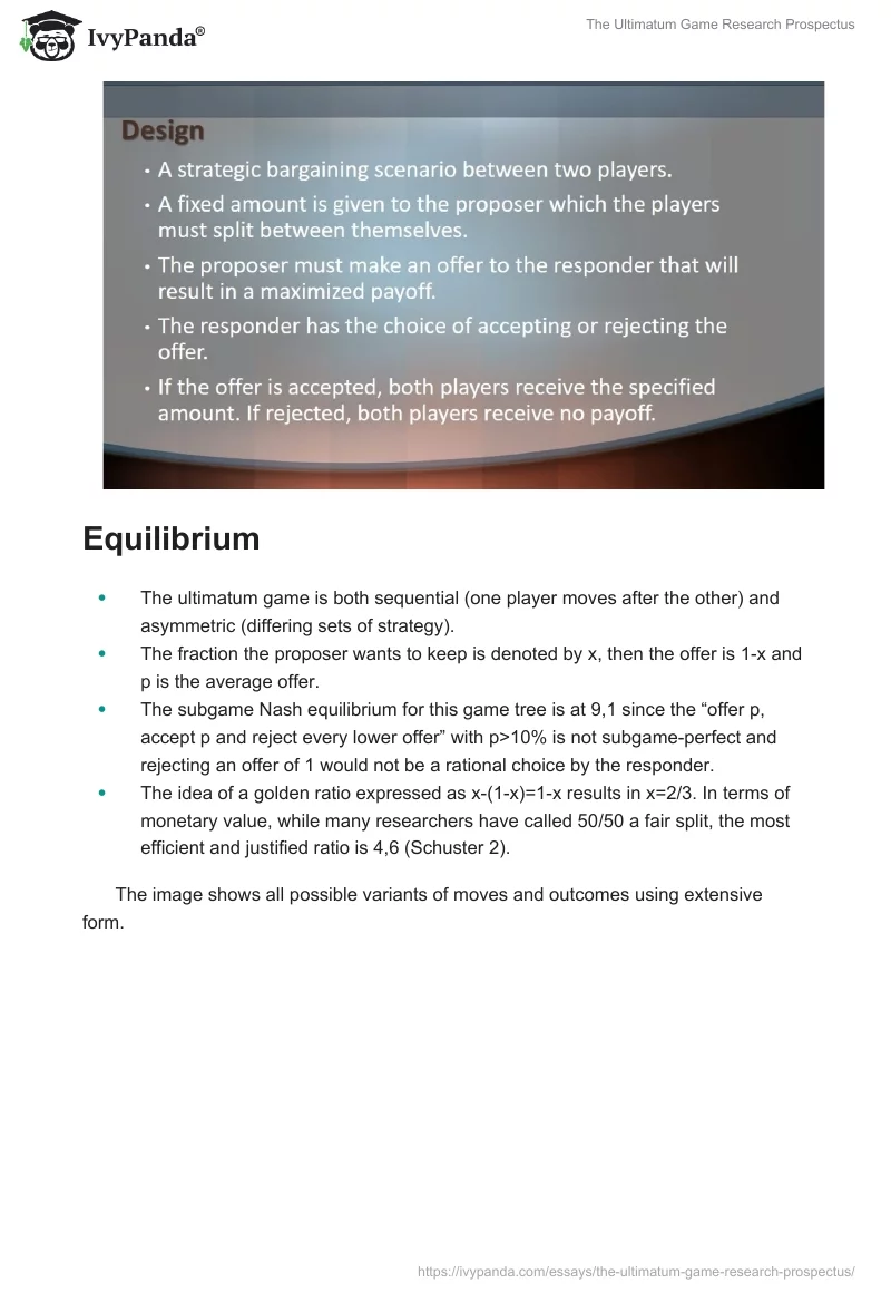 The Ultimatum Game Research Prospectus. Page 4