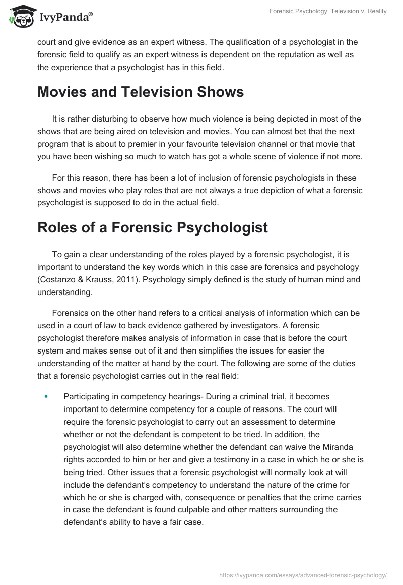 Forensic Psychology: Television v. Reality. Page 2