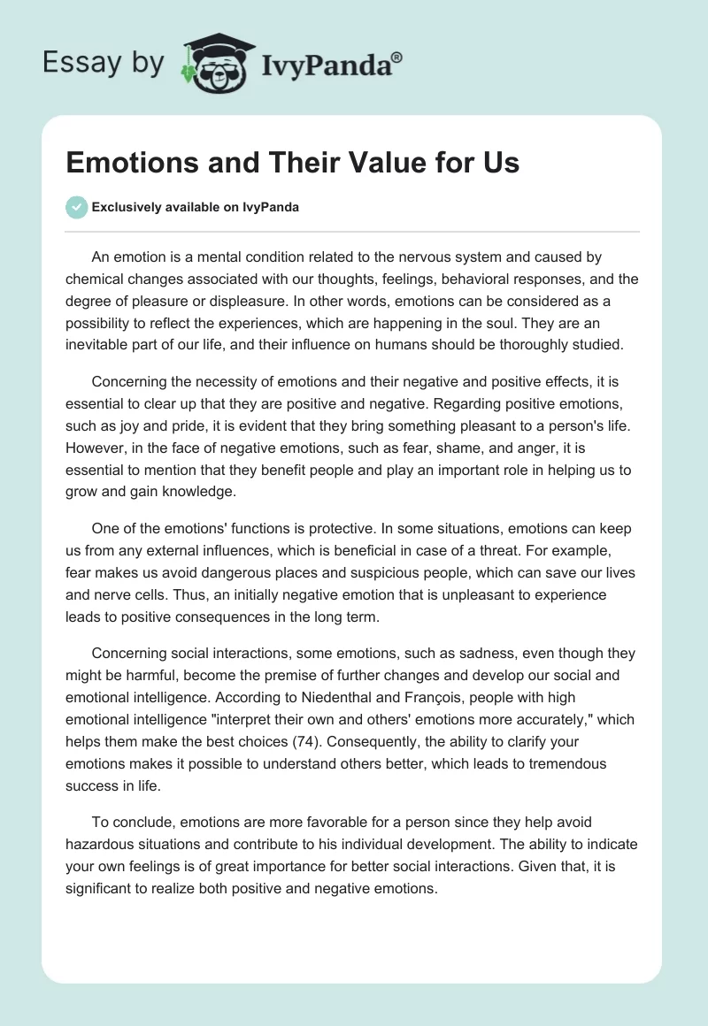 Emotions and Their Value for Us. Page 1