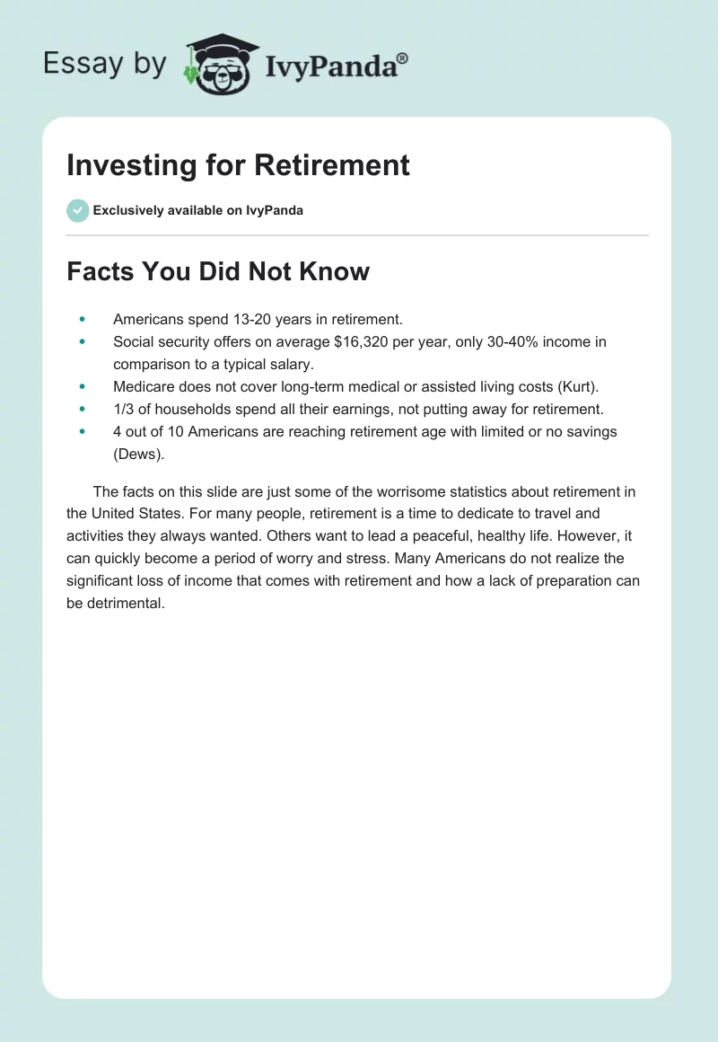 Investing for Retirement. Page 1