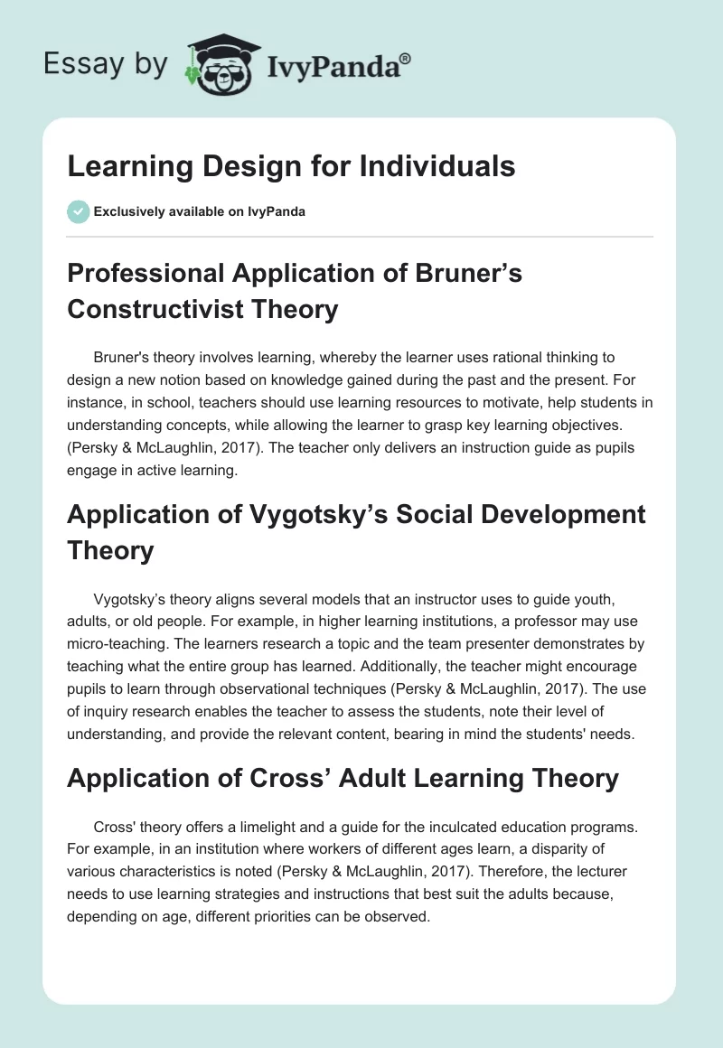 Learning Design for Individuals. Page 1