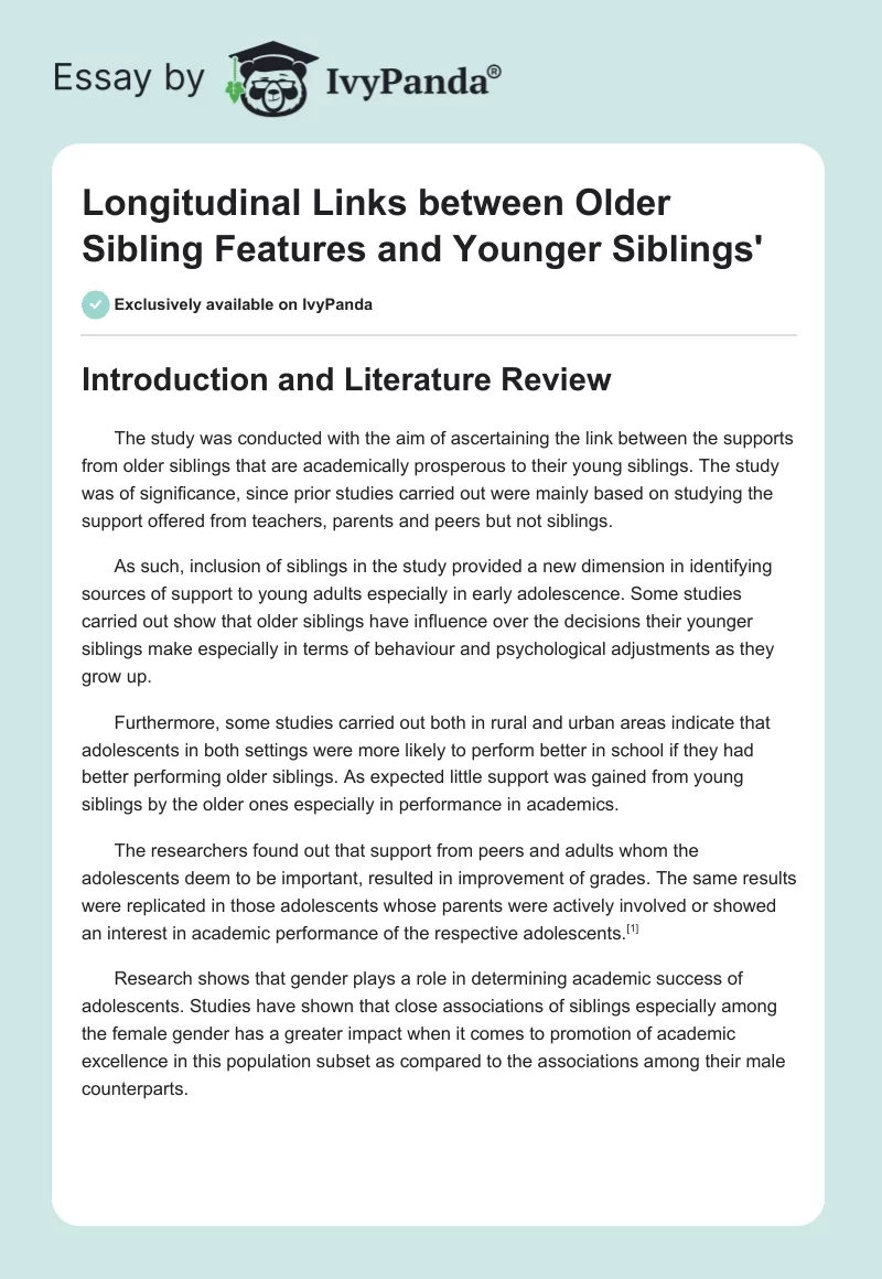 Longitudinal Links between Older Sibling Features and Younger Siblings'. Page 1