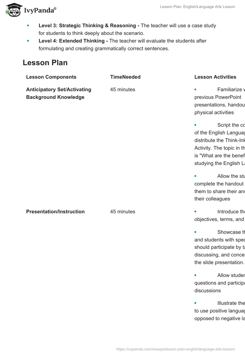Lesson Plan: English/Language Arts Lesson. Page 3