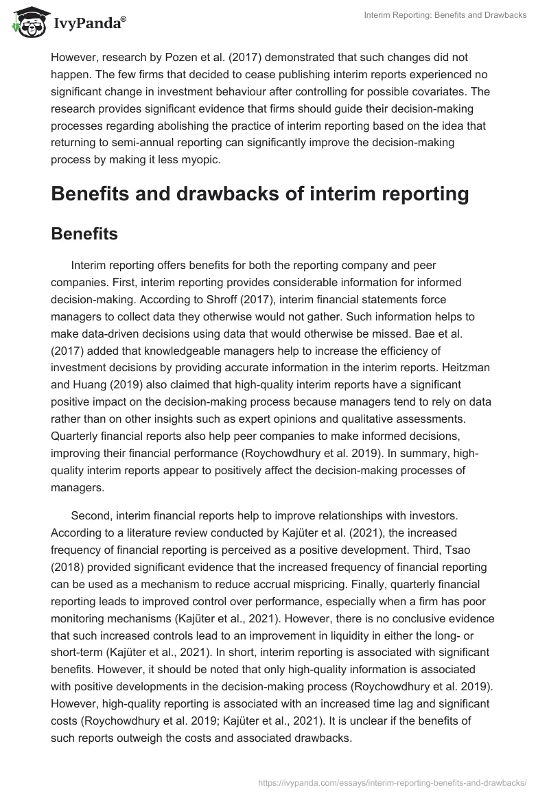 Interim Reporting: Benefits and Drawbacks. Page 5