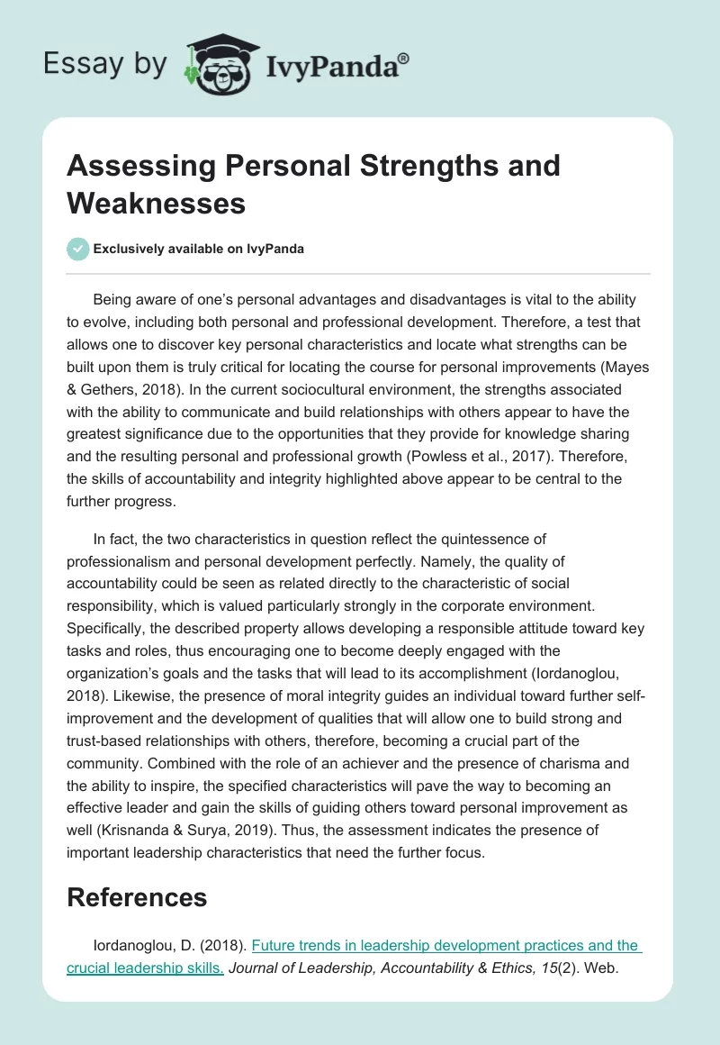 Assessing Personal Strengths and Weaknesses. Page 1