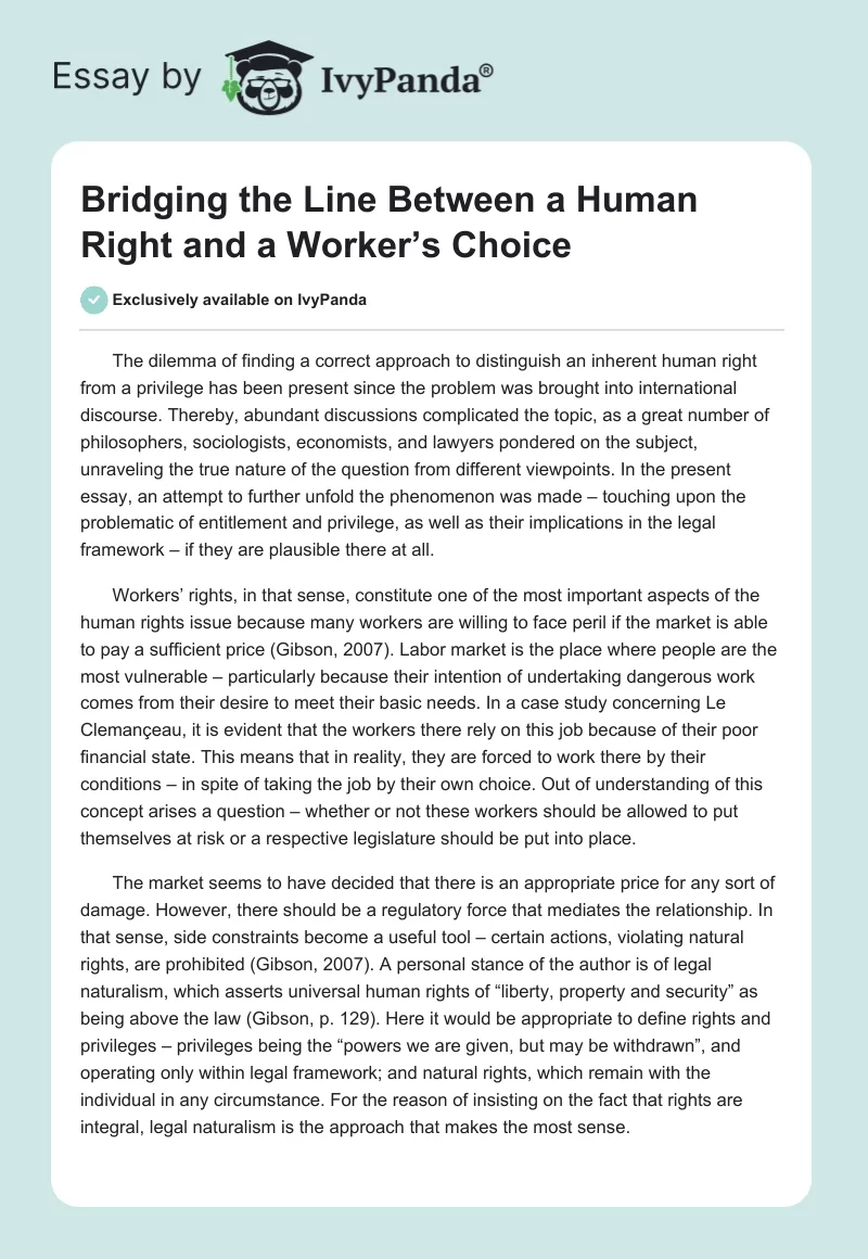Bridging the Line Between a Human Right and a Worker’s Choice. Page 1
