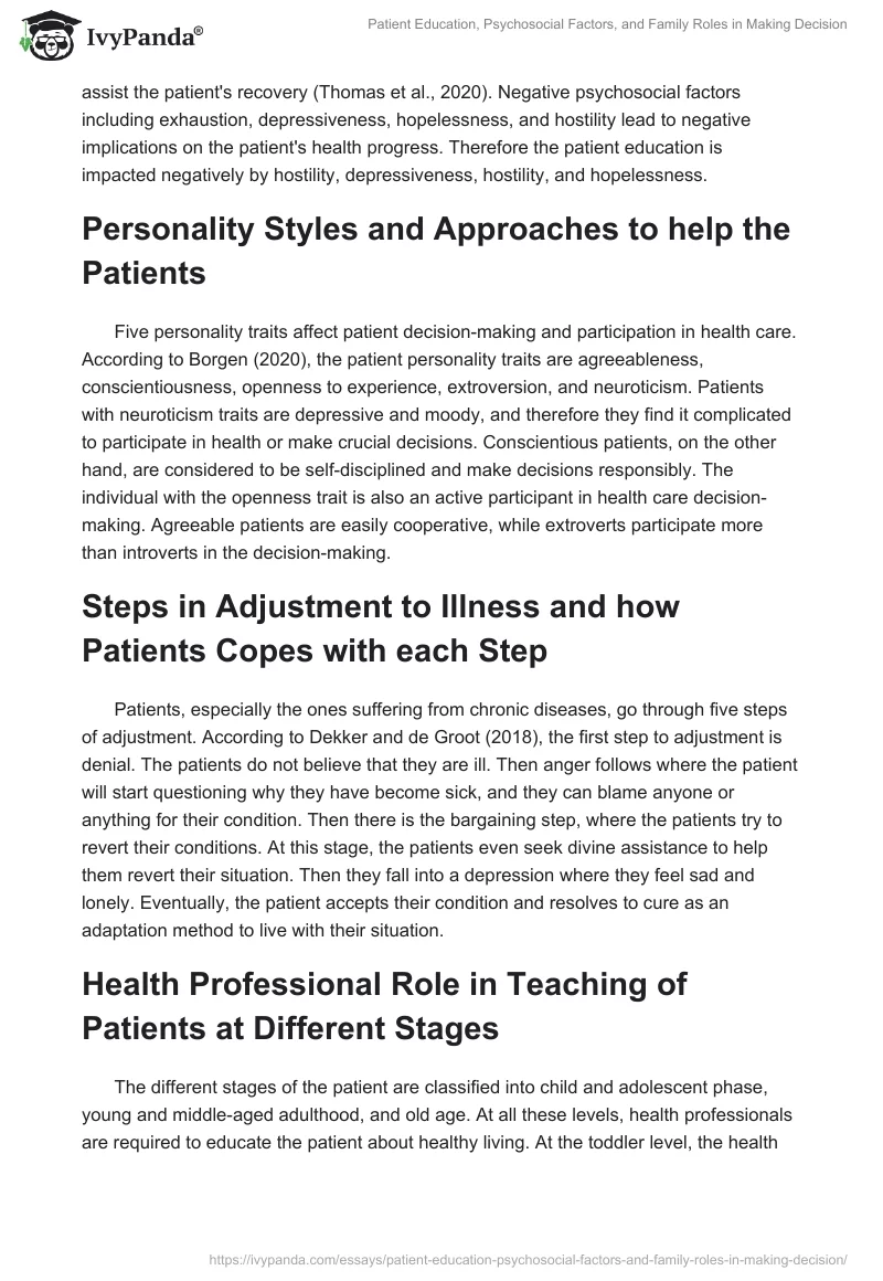Patient Education, Psychosocial Factors, and Family Roles in Making Decision. Page 2