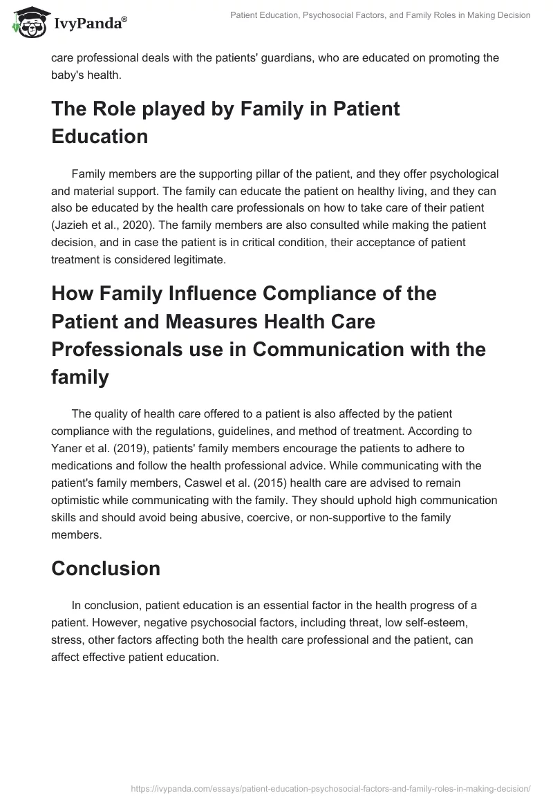 Patient Education, Psychosocial Factors, and Family Roles in Making Decision. Page 3