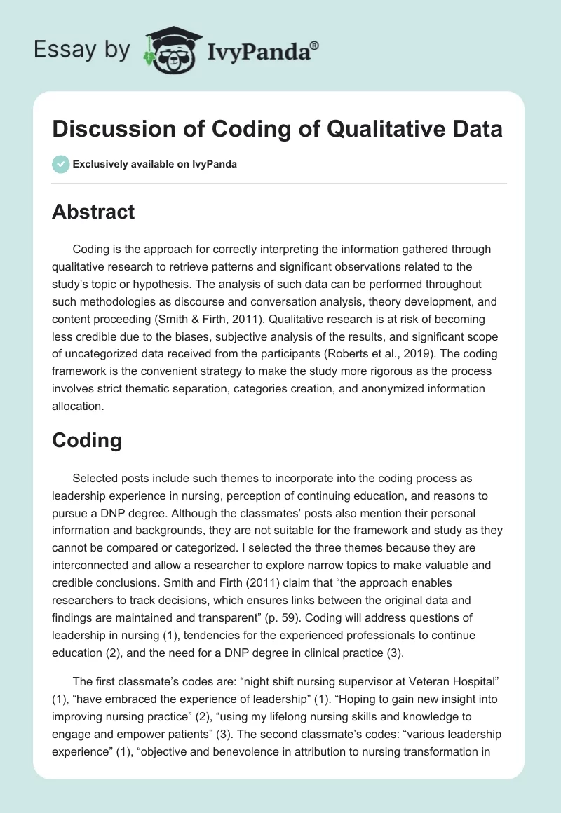 Discussion of Coding of Qualitative Data. Page 1
