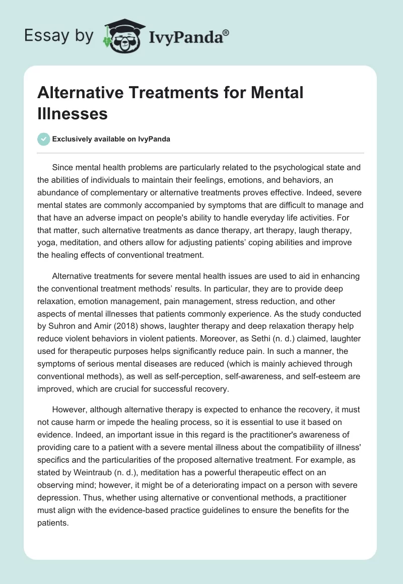 Alternative Treatments for Mental Illnesses. Page 1