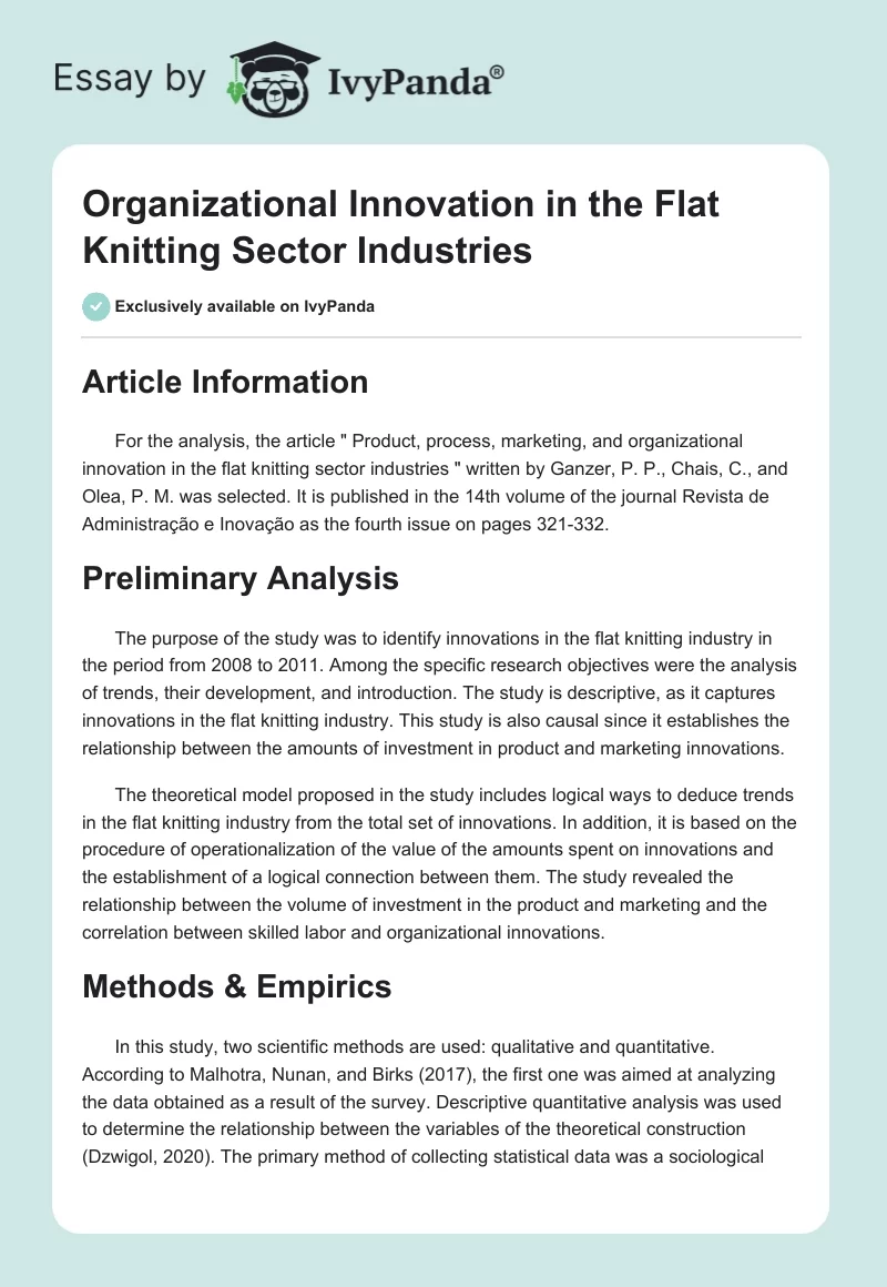 Organizational Innovation in the Flat Knitting Sector Industries. Page 1