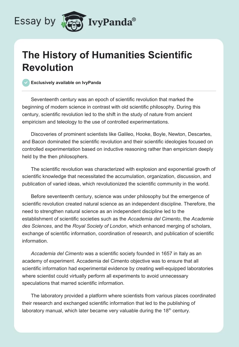 The History of Humanities Scientific Revolution. Page 1