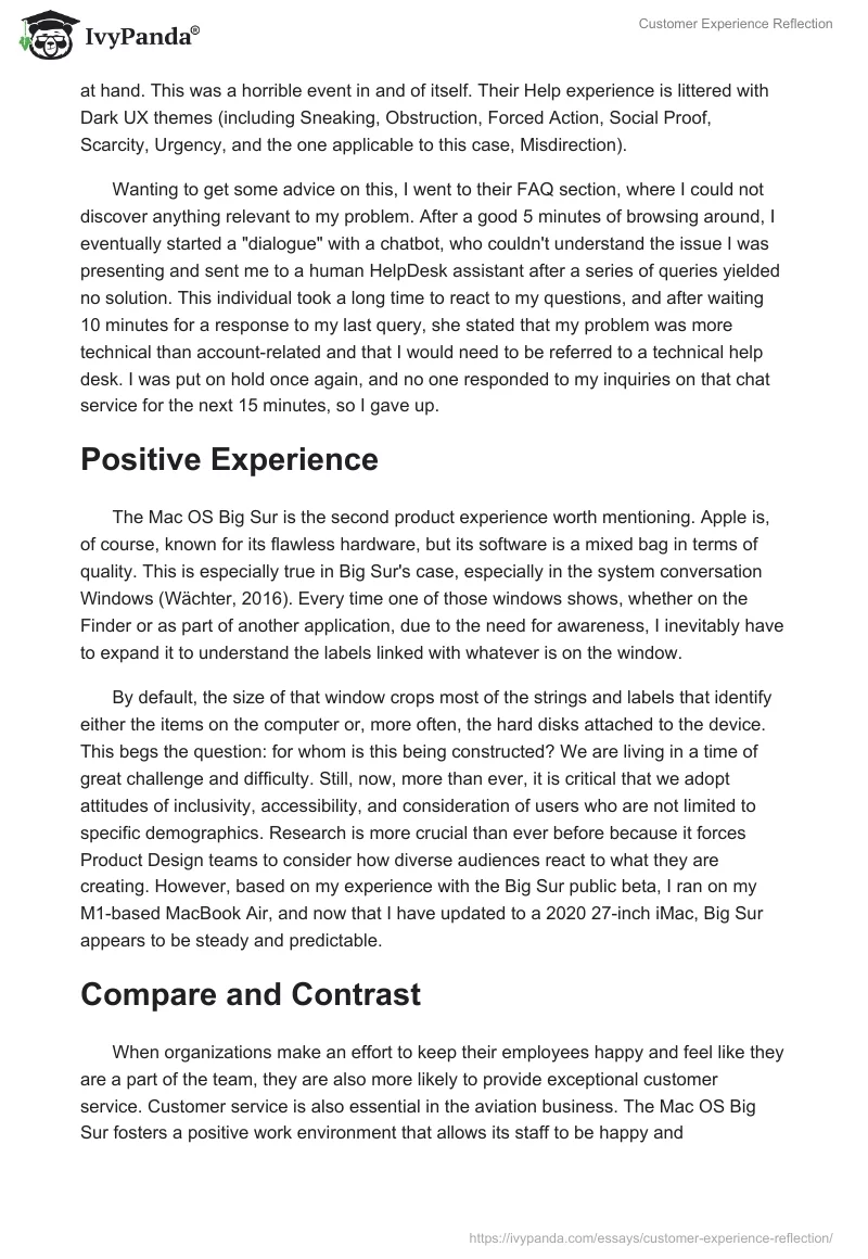 Customer Experience Reflection. Page 2