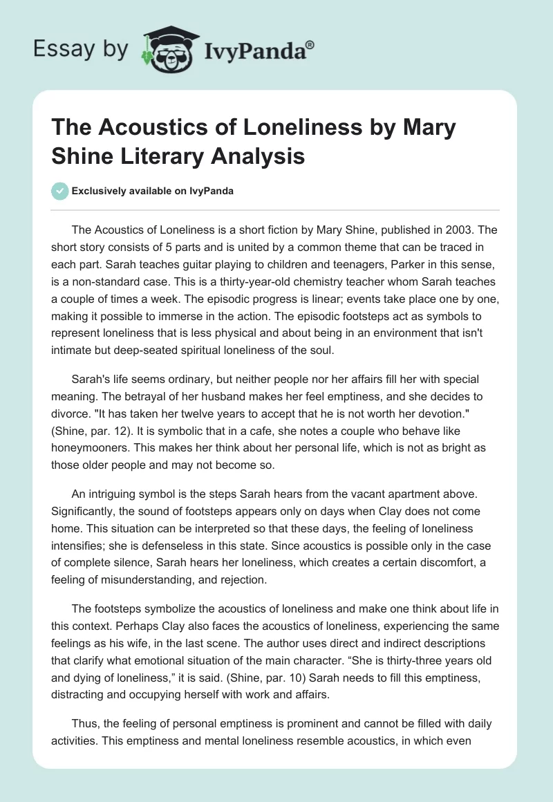 "The Acoustics of Loneliness" by Mary Shine Literary Analysis. Page 1