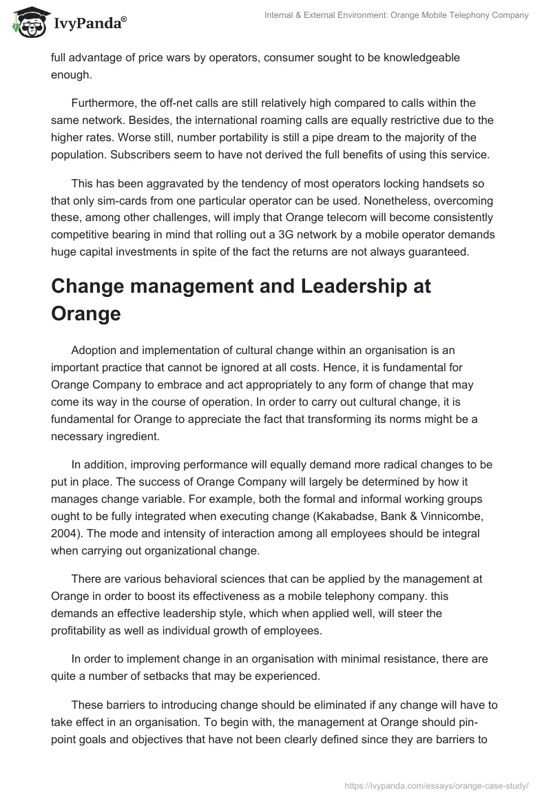 Internal & External Environment: Orange Mobile Telephony Company. Page 4