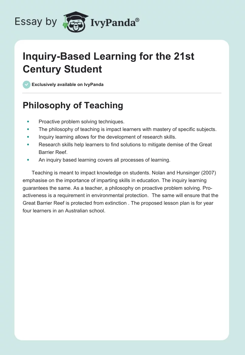 Inquiry-Based Learning for the 21st Century Student. Page 1