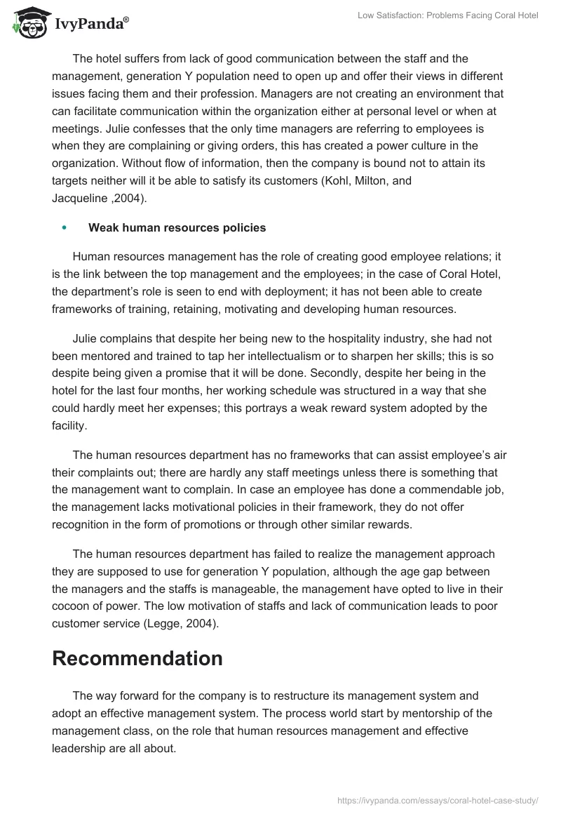 Low Satisfaction: Problems Facing Coral Hotel. Page 2