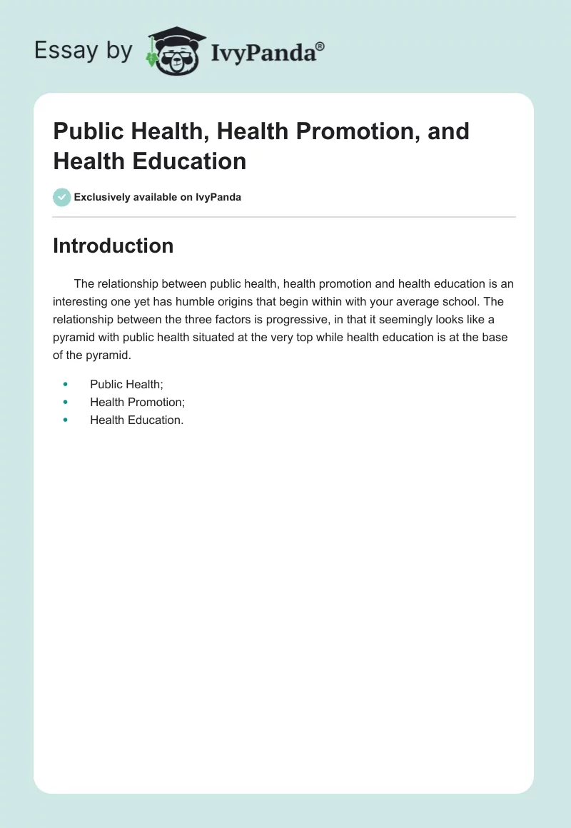 Public Health, Health Promotion, and Health Education. Page 1
