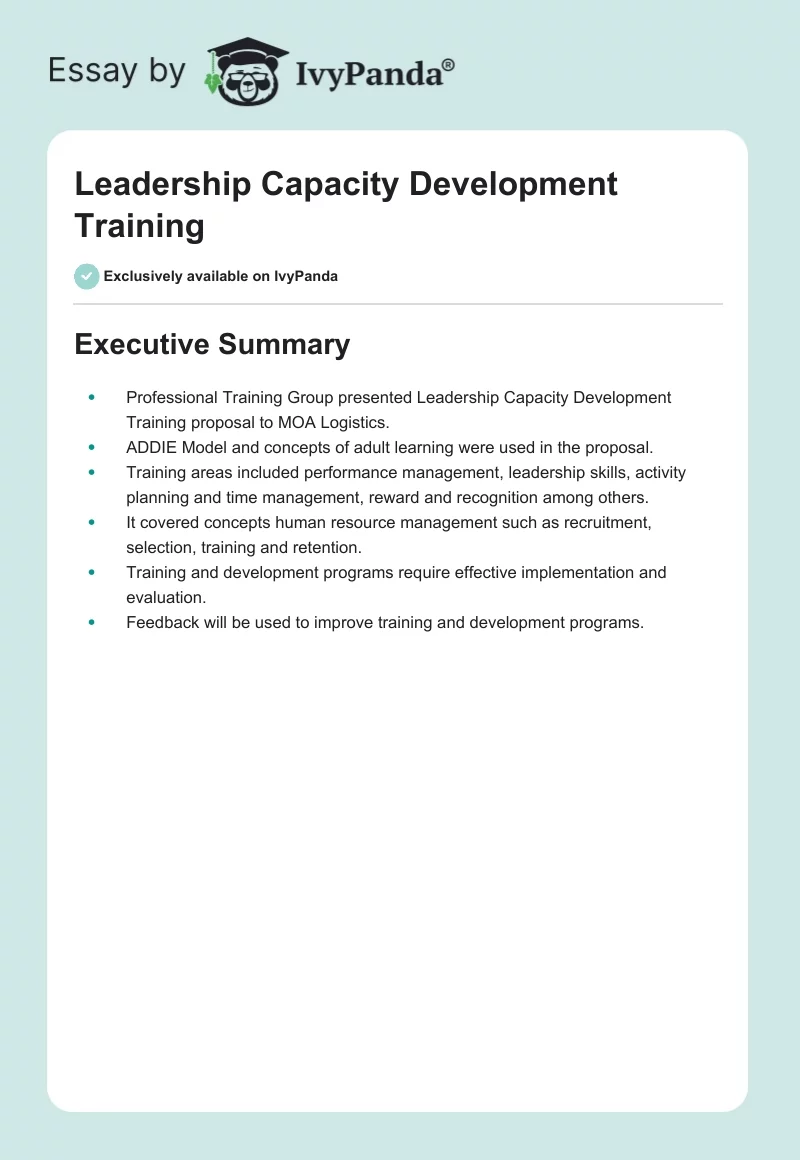 Leadership Capacity Development Training. Page 1