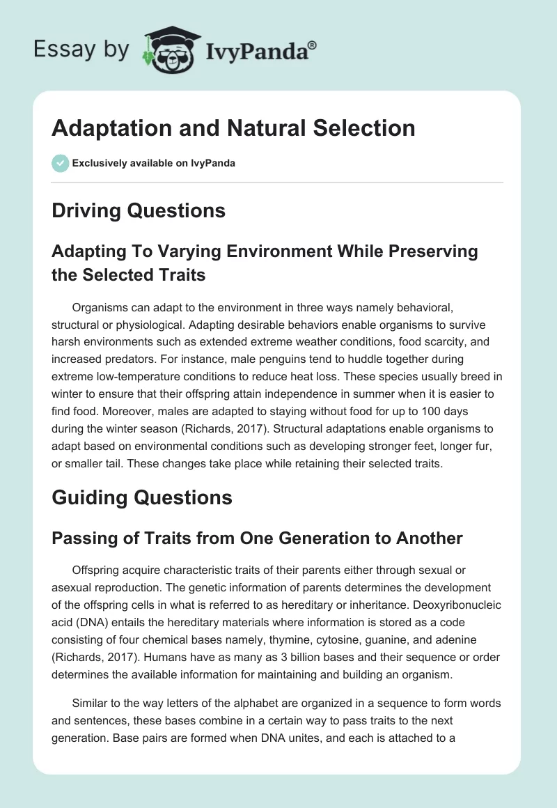 Adaptation and Natural Selection. Page 1