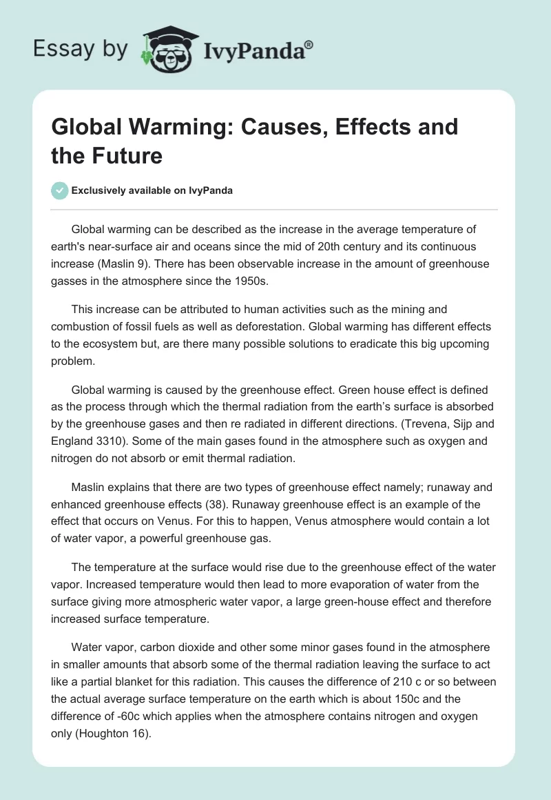 Global Warming: Causes, Effects and the Future. Page 1