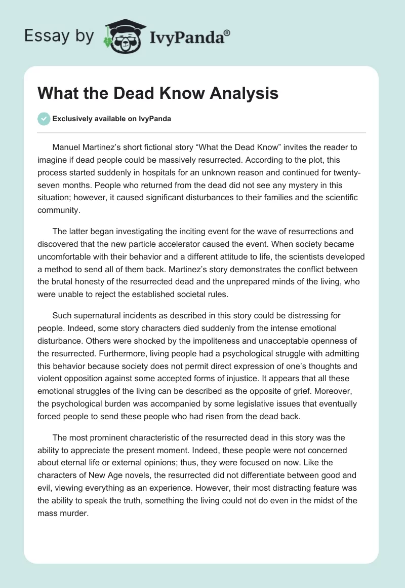 "What the Dead Know" Analysis. Page 1