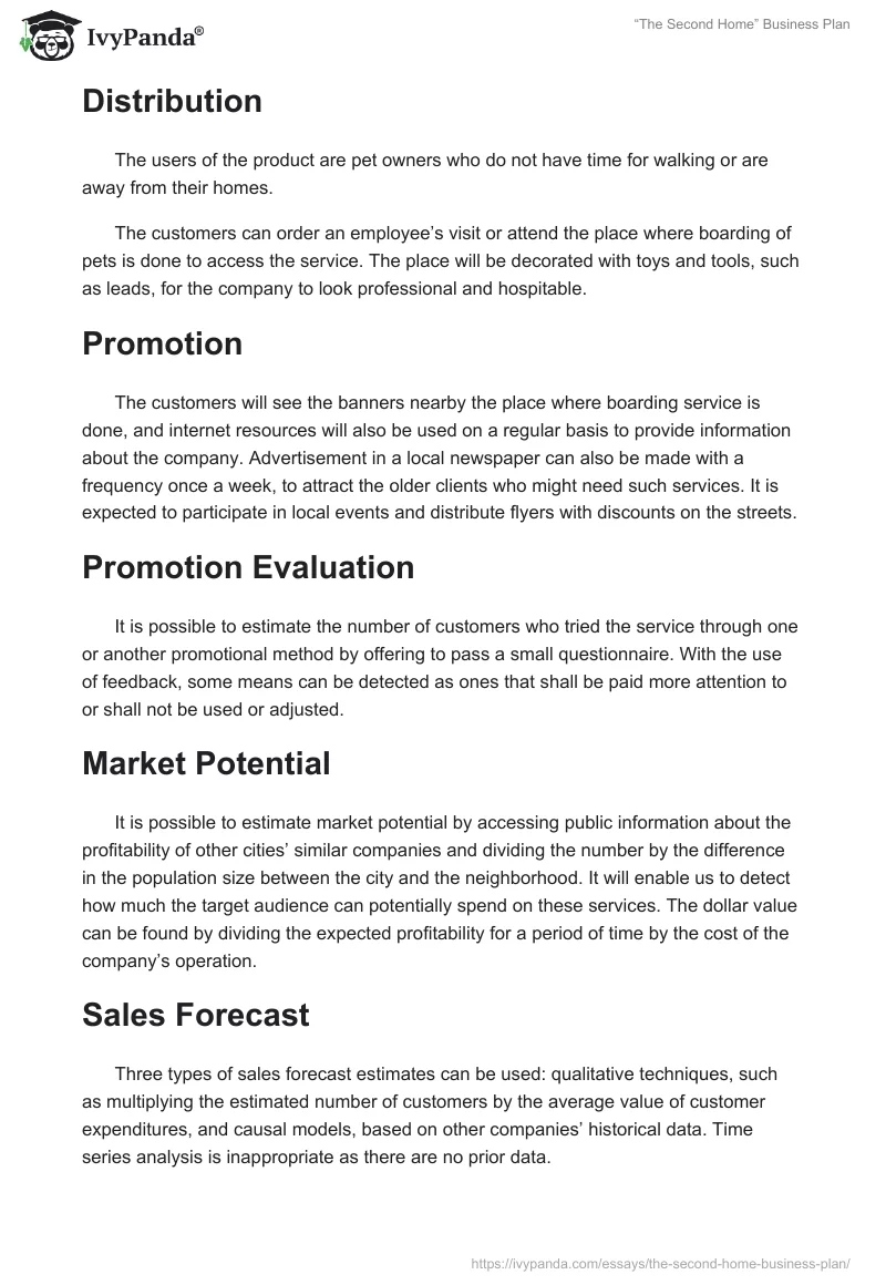 “The Second Home” Business Plan. Page 2