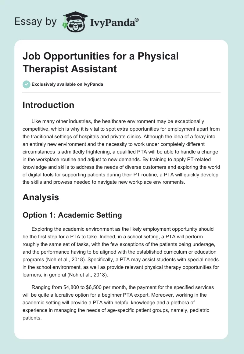 Job Opportunities for a Physical Therapist Assistant. Page 1