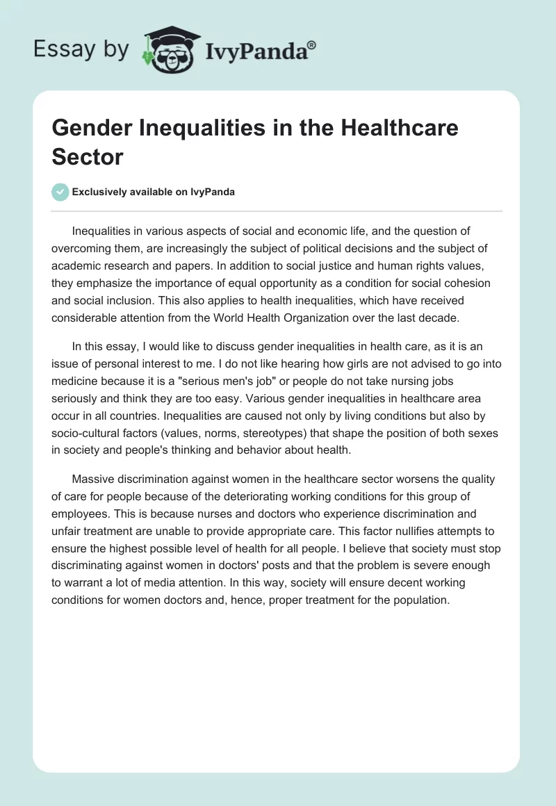 Gender Inequalities in the Healthcare Sector. Page 1