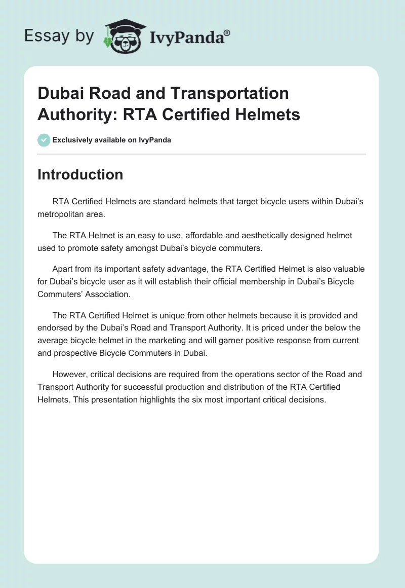 Dubai Road and Transportation Authority: RTA Certified Helmets. Page 1