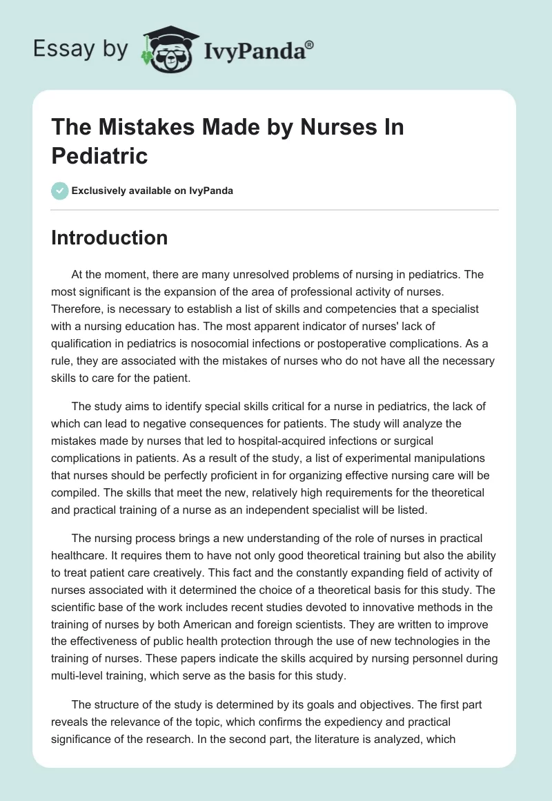 The Mistakes Made by Nurses In Pediatric. Page 1